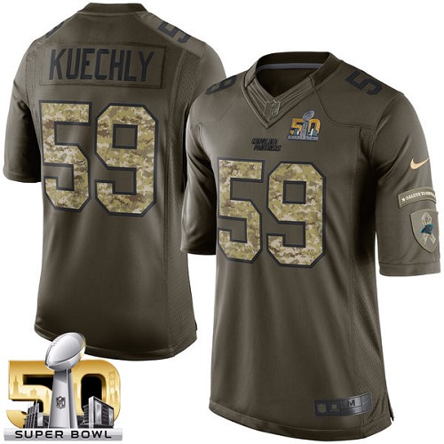 Men's Elite Luke Kuechly Super Bowl L Nike Jersey Green - #59 Salute to Service NFL Carolina Panthers